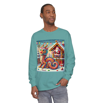 Playful Dragon's Christmas Unisex Garment-dyed Long Sleeve T-Shirt