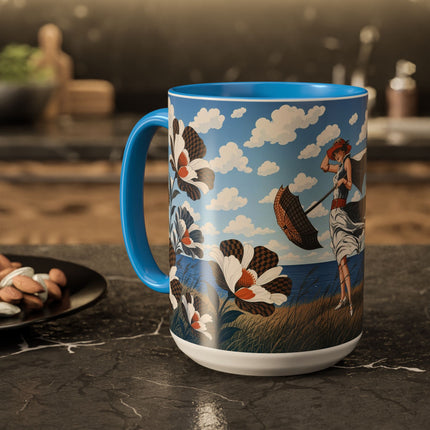 🌊🌼 The Windswept Seaside Promenade Colorful Mug – Art Deco Coastal Elegance