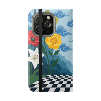 🌺♟️ The Ladies Of The Checkerboard Garden Flip Case – Art Deco Floral Fantasy