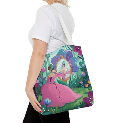 🌸🪞 The Lady Of The Enchanted Garden Mirror Tote Bag – Art Deco Floral Fantasy