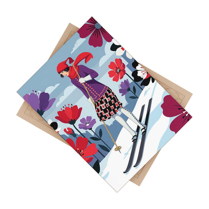 🎿🌺 The Winter Flower Skier Ceramic Tile – Art Deco Alpine Fantasy