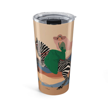 Zebra Rider 20oz Tumbler – Safari Chic & Art Deco Adventure