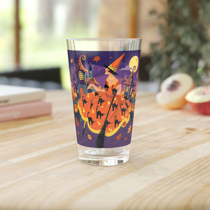 🐈‍⬛🎃 The Black Cat Witch Of Pumpkin Manor Glass, 16oz – Whimsical Halloween Charm