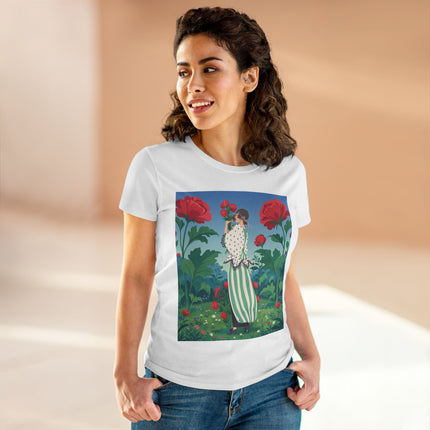 🌹🌿 The Scarlet Rose Garden Cotton Tee – Art Deco Floral Whimsy