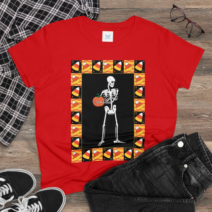 Candy Corn Skeleton Women's Midweight Cotton Tee