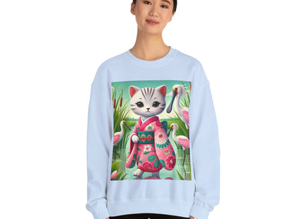 Geisha Kitten Strolls Among the Spoonbills  Unisex Heavy Blend™ Crewneck Sweatshirt