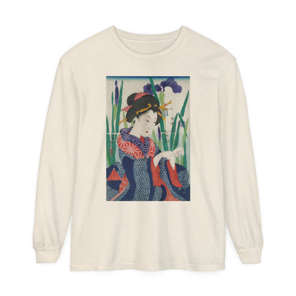 Woman with Origami Crane Garment-dyed Long Sleeve T-Shirt