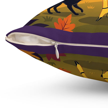 🌕🍂 Autumn Song Beneath The Harvest Moon Square Pillow – Whimsical Halloween Charm