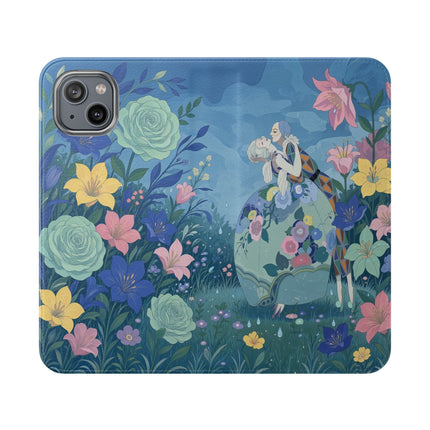🌸💙 The Lovers In The Enchanted Garden Flip Case – Art Deco Floral Romance