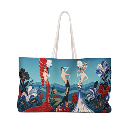 🌹💙 The Grand Floral Fashion Parade Weekender Bag – Art Deco Fashion Elegance