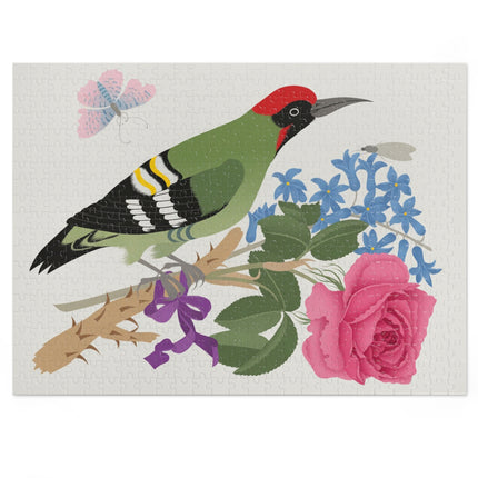 Woodpecker & Rose Jigsaw Puzzle with Tin