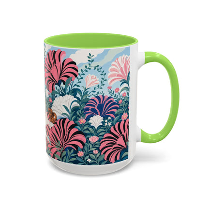 🌸🦋 The Enchanted Pink Blossom Retreat Colorful Mug – Art Deco Floral Whimsy