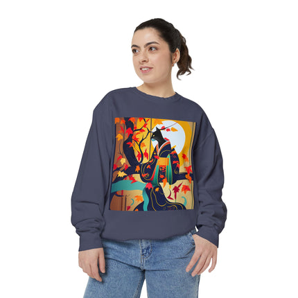 Black Cat in Kimono Unisex Garment-Dyed Sweatshirt