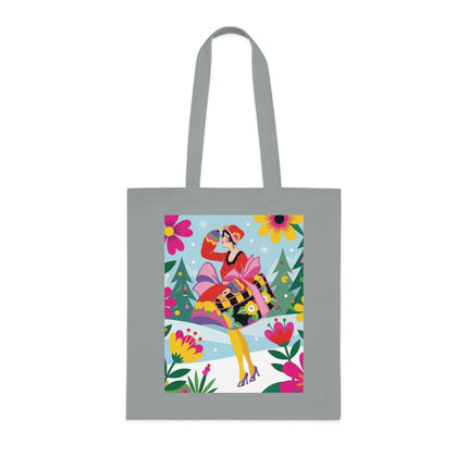 🎄🌺 Christmas In The Winter Garden Cotton Tote Bag – Art Deco Holiday Whimsy