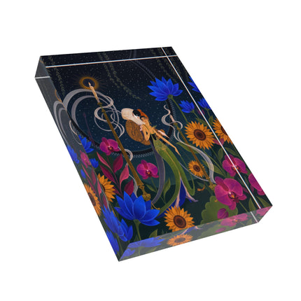 🌙🪷 The Lady Of The Midnight Lotus Garden Acrylic Art Block – Art Deco Nocturne