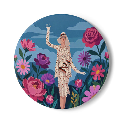 🌺👒 The Grand Flower Promenade Ceramic Coaster – Art Deco Fashion Illustration