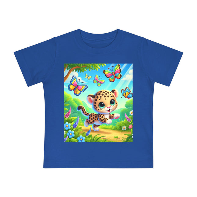 Butterfly Chase Leopard Cub Baby T-Shirt – Playful Adventure & Sunny Meadow Dreams