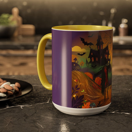 🌙🎃 The Scarecrow Of Haunted Hollow Colorful Mug – Whimsical Halloween Mystery