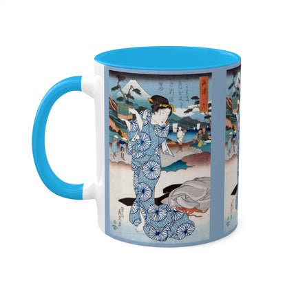 Japanese woman woodblock print by Keisai Eisen Colorful Mugs, 11oz