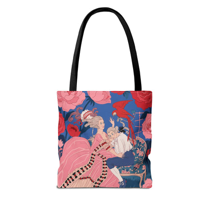 🌹🦜 The Lady Of The Scarlet Parrot Tote Bag – Art Deco Floral Elegance