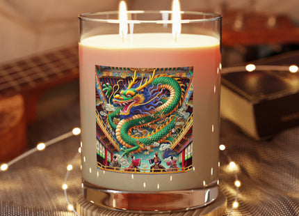 Tibetan Dragon Over Kabuki Duel Scented Candle - Full Glass, 11oz