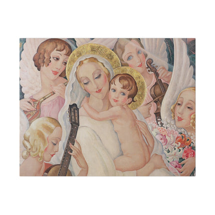 Madonna with Child and Musical Angels – 1935 Art Deco Painting by Gerda Wegener