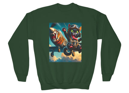 Parachuting Cat Commando Youth Crewneck Sweatshirt