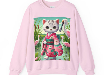 Geisha Kitten Strolls Among the Spoonbills  Unisex Heavy Blend™ Crewneck Sweatshirt