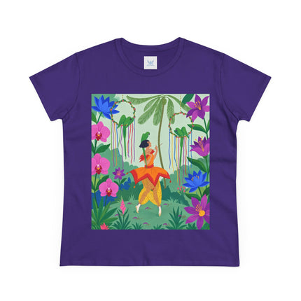 🌺🦜 The Tropical Garden Serenade Cotton Tee – Colorful Art Deco Fantasy