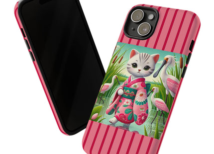 Geisha Kitten Strolls Among the Spoonbills Phone Cases