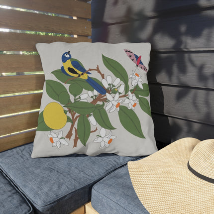 Blue Tit & Butterfly Outdoor Pillows – Spring Harmony & Delicate Beauty