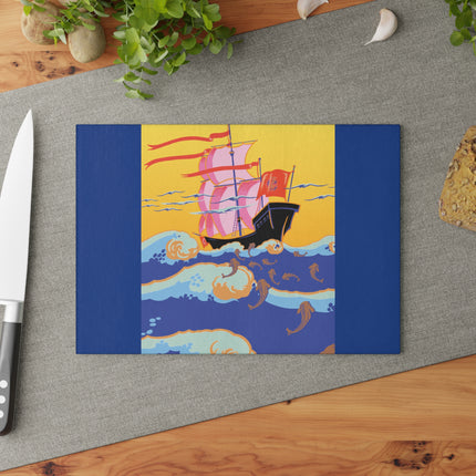 Golden Seas and Whimsical Dreams Glass Cutting Board