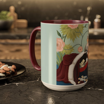The Lady Of The Scarlet Chaise Colorful Mugs – Art Deco Romantic Elegance