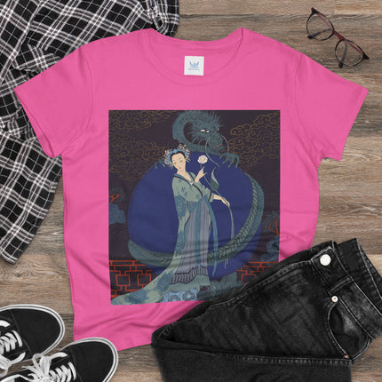 🐉🪷 The Lady Of The Lotus Dragon Cotton Tee – Art Deco Asian Fantasy