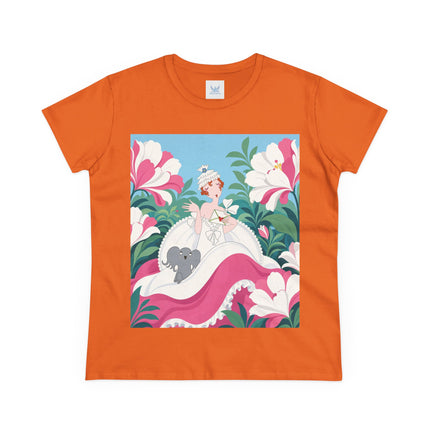 🌸🐘 The Pink Blossom Companion Cotton Tee – Art Deco Floral Whimsy