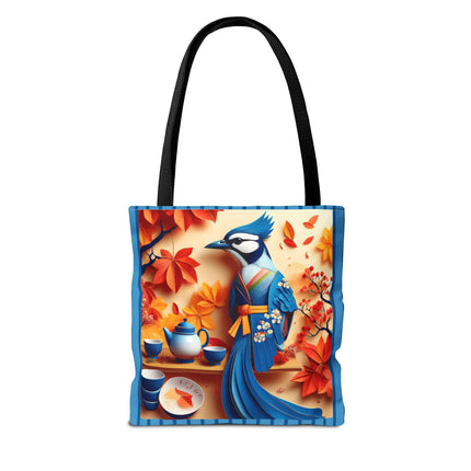 Blue Jay at an Autumn Tea Ceremony Tote Bag (AOP)