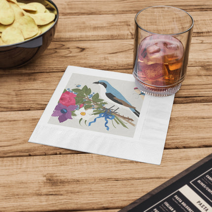 Bluebird & Butterfly White Coined Napkins – Spring Harmony & Delicate Beauty