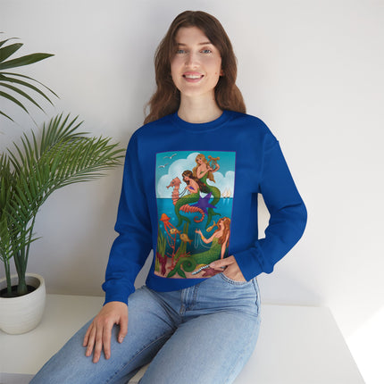 Three Mermaids with Strings of Pearls by Carlo Chiostri Heavy Blend™ Crewneck Sweatshirt