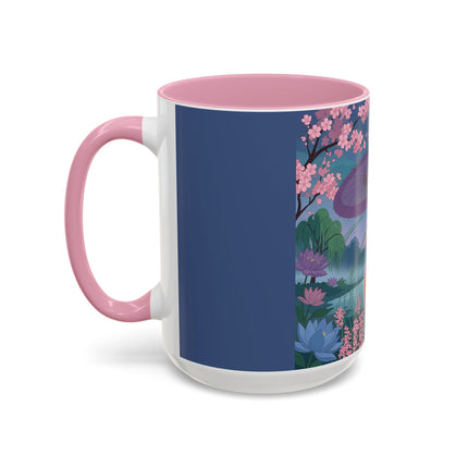 The Lady Of The Cherry Blossoms Colorful Mugs – Art Deco Spring Elegance