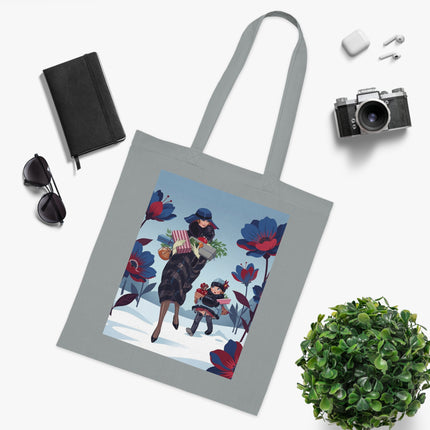 🎁🌺 The Christmas Gift Garden Stroll Cotton Tote Bag – Art Deco Holiday Elegance