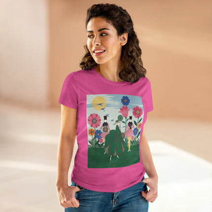 🌸🎩 The Lady Of The Giant Flower Garden Cotton Tee – Art Deco Floral Promenade