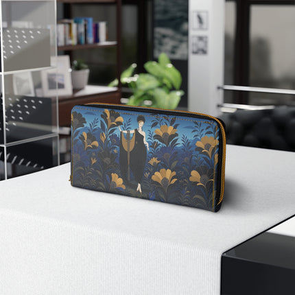 🌼💙 The Midnight Golden Blossom Wallet – Art Deco Floral Elegance
