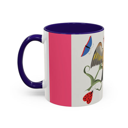 Goldfinch & Pink Flowers Colorful Mugs – Vibrant Spring & Bold Beauty