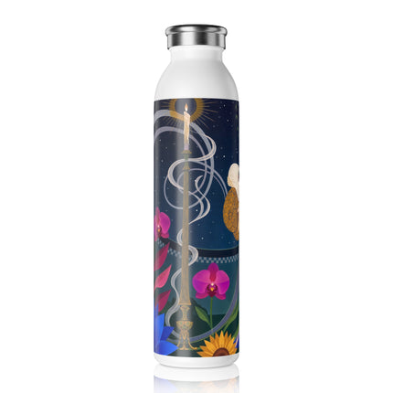 🌙🌺 The Enchanted Midnight Garden Masquerade Slim Water Bottle – Art Deco Floral Fantasy