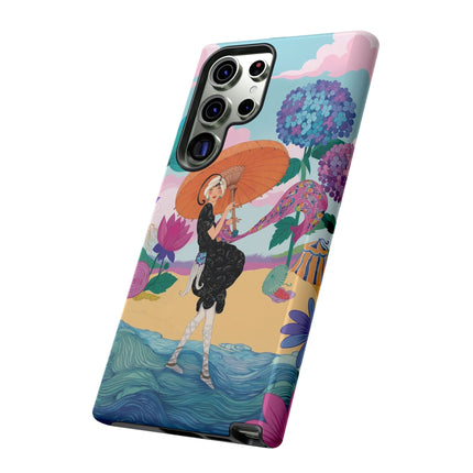 🌊☂️ The Lady Of The Flowered Seashore Phone Case – Art Deco Seaside Fashion