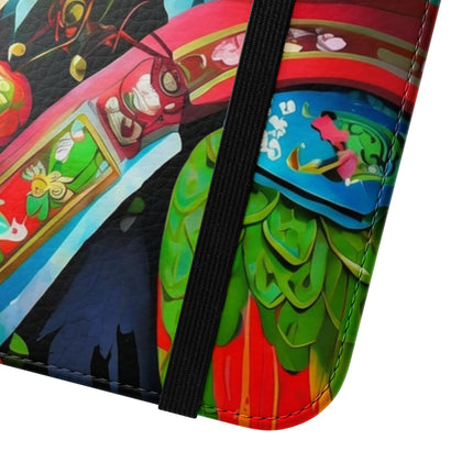 🦜⚡ Tech Plumes Flip Case – Neon Feathers & Futuristic Brilliance