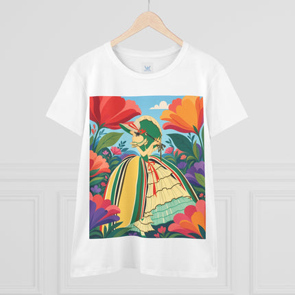 🌺🎀 The Girl In The Striped Garden Cotton Tee – Art Deco Floral Fashion
