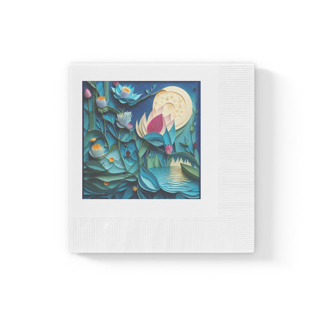 Ethereal Moonlit Lake White Coined Napkins