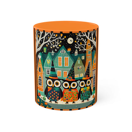 Night of the Trick-or-Treating Owlets Colorful Mugs, 11oz