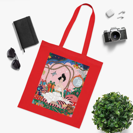 🎄🌹 Christmas Morning In The Rose Parlor Cotton Tote Bag – Art Deco Holiday Romance